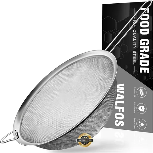 Vista 12 de Walfos Pequeño colador de té de malla fina, mini tamiz de acero inoxidable con asa, coladores de metal de cocina de 2.7 pulgadas para té, jugos