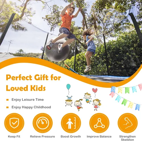 Vista 9 de GYMAX - Trampolín recreativo de 8, 10, 12, 14, 15 y 16 pies, con red de seguridad y escalera, certificado por ASTM, trampolín para exteriores