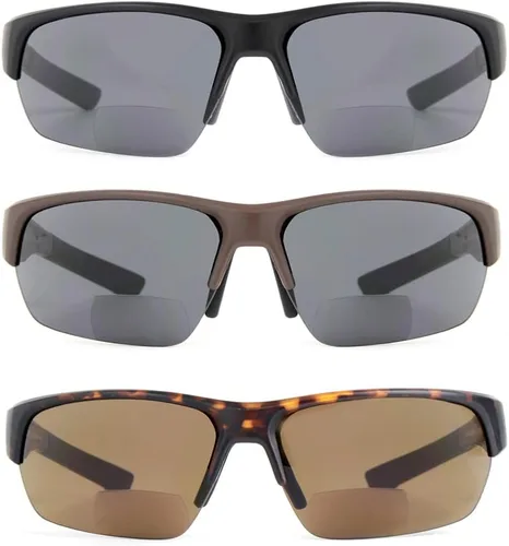 Vista 2 de Paquete de 3 lentes de sol bifocales de lectura para hombres y mujeres con almohadilla nasal ajustable, lectores de sol tintados envolventes