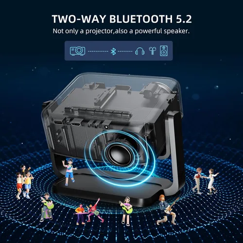 Vista 7 de Proyector Mini con Soporte Ajustable 360° y WiFi y Bluetooth: Enfoque Eléctrico y Corrección Automática de Trapecio 1080P 500 ANSI, Proyector