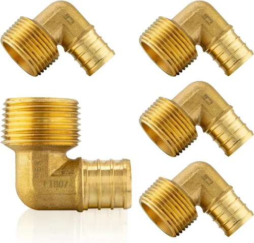 Vista 20 de Paquete de 5 accesorios PEX, adaptador de codo NPT roscado macho Pex de 1/2 pulgadas x 3/4 pulgadas, accesorios de engarce de latón, para tubería