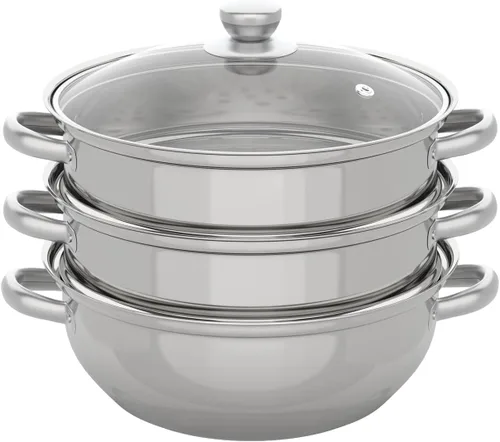 Vista 10 de Olla vaporera de alimentos de 5 niveles para cocinar, olla de vapor de acero inoxidable con tapa transparente, ollas apilables, utensilios de cocina