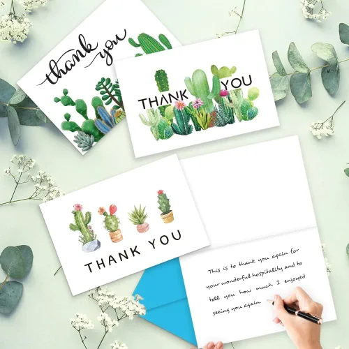 Vista 5 de Tarjetas de agradecimiento de cactus paquete de 36 tarjetas de agradecimiento para suculentas con sobres de 4 x 6 pulgadas, tarjetas