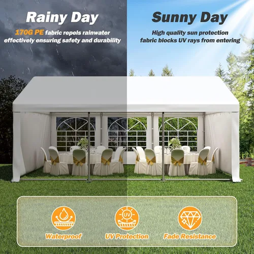 Vista 7 de Carpa para fiestas de 20 x 20 pies, resistente, para exteriores, carpa para bodas con paredes laterales extraíbles, refugio para eventos, carpa
