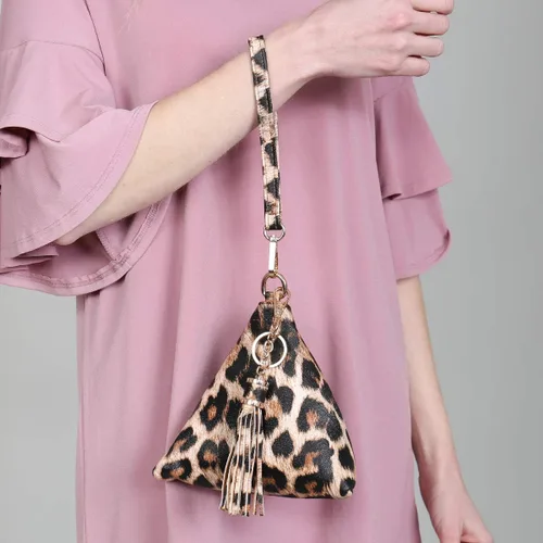 Vista 4 de Bolso de mano triangular de cuero vegano Bolsa de cóctel de noche piramidal correa desmontable y dije de borla talla única