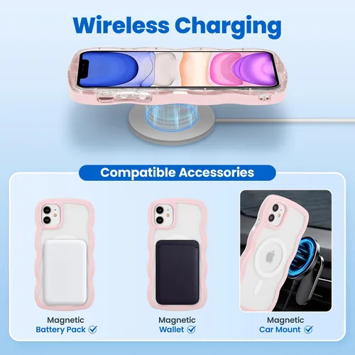 Vista 2 de ZCDAYE Funda magnética para iPhone 11, bonita funda con marco de ondas rizadas compatible con carga inalámbrica, funda protectora transparente