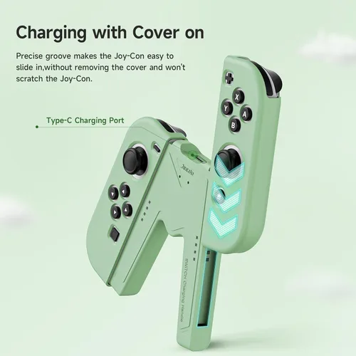 Vista 4 de JINGDU Switch Joy-Con - Empuñadura de carga compatible con Nintendo Switch estándar y modelo OLED, cargador de controlador JoyCon Switch con cable