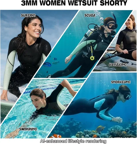 Vista 2 de Traje de neopreno de 0.118 pulgadas para mujer, natación en agua fría con cremallera trasera, adecuado para buceo, natación, surf, esnórquel y otros