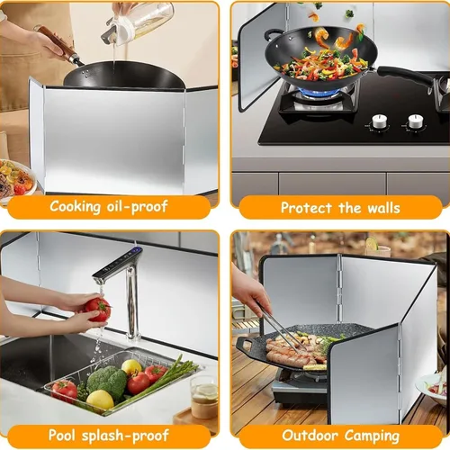 Vista 5 de Sorandy 3 Sided Splatter Guard, Iron Stainless Steel Oil Screen with Foldable Design, for Kitchen Stove Frying Pans, 15.3x11.6x11.8in