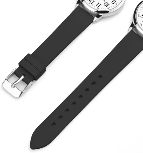 Vista 5 de Letoff Reloj analógico clásico, esfera arcoíris con números arábigos, banda de silicona, resistente al agua hasta 98.4 ft Black/silver