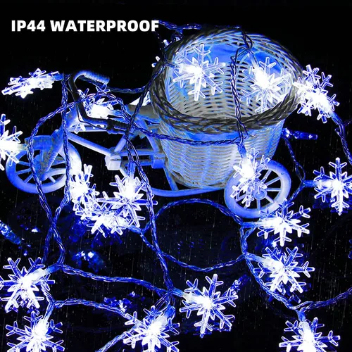 Vista 4 de Dazzle Bright Cadenas de luces de copo de nieve de Navidad, paquete de 2, total de 100 LED, 50 pies, luces de Navidad que funcionan
