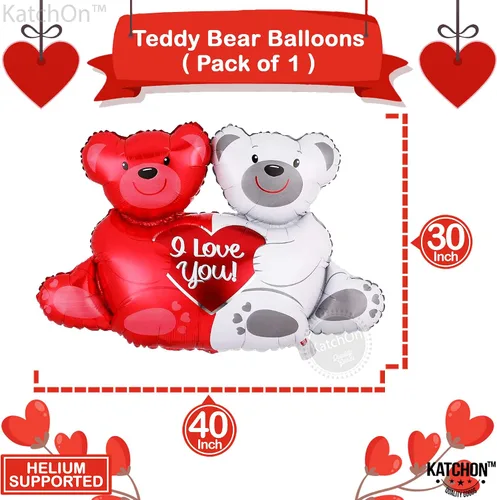 Vista 5 de KatchOn, Juego de globos I Love You, grande, paquete de 2043, juego de globos de oso de peluche grandes, pétalos de rosa rojos, globos de San