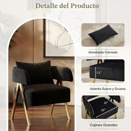 Vista 8 de Sillas modernas del acento del terciopelo del negro y del oro, sala de estar de los sillones del barril