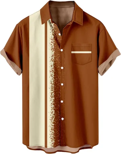 Vista 7 de Men's Color Block Button Down Shirts 2026 Summer Short Sleeve Hawaiian Shirt Loose Fit Lightweight Beach Vacation Tops