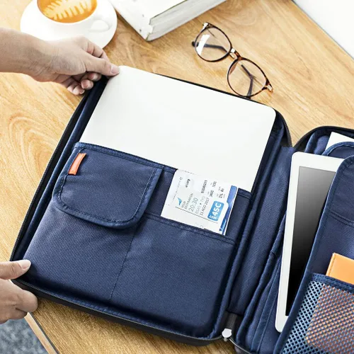 Vista 5 de BTSKY Organizador universal A4 para documentos, impermeable, organizador de equipo de viaje, con cremallera, bolsa de archivos de documentos