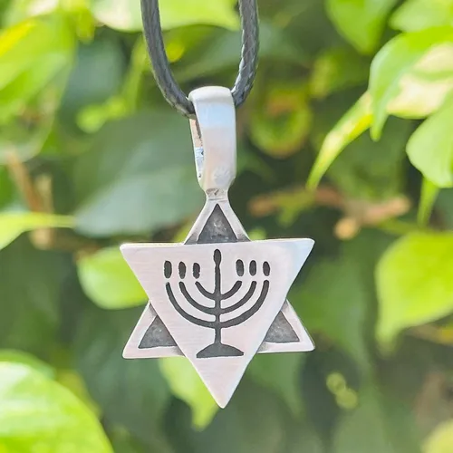 Vista 6 de Star of David Seal of Salomon Jewish Jews Menorah Hanukkah Lamp Judaism Jewelry Protection Amulet Silver Pewter Men Pendant Necklace Lucky Charm