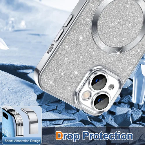 Vista 79 de Hython para iPhone 12 Funda con chispas brillantes, fundas transparentes magnéticas con protector de lente de cámara [Compatible con MagSafe]