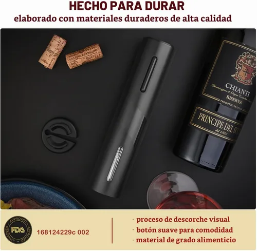 Vista 4 de COKUNST Abrebotellas de vino eléctrico, funciona con pilas, con cortador de papel de aluminio, removedor de sacacorchos con botón de un solo clic