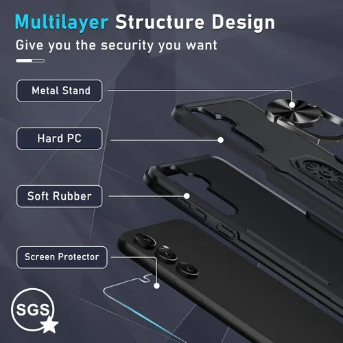 Vista 4 de Compatible con Samsung Galaxy S24/S25 Funda con Protector de Pantalla de Vidrio Templado, Resistente a Prueba de Golpes de Servicio Pesado Funda