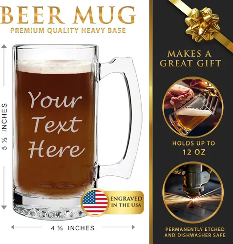 Vista 3 de My Personal Memories, Taza de cerveza personalizada y grabada de 12 oz (cualquier estilo de texto)