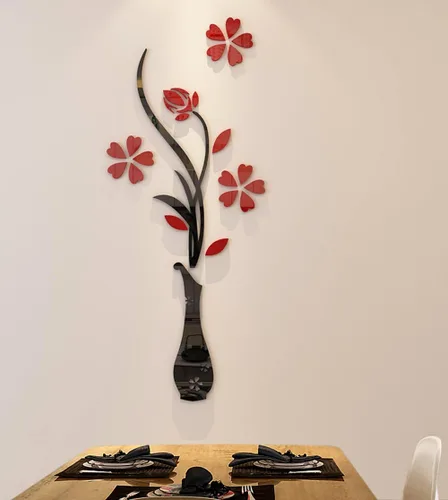 Vista 6 de Murales de pared con jarrón 3D para sala de estar, dormitorio, sofá, telón de fondo de televisión, calcomanías originales, regalo, calcomanía de Rojo