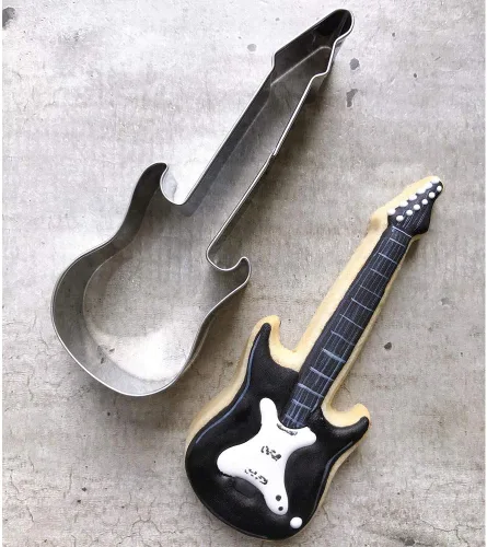 Vista 2 de LILIAO Cortador de galletas de guitarra eléctrica, cortador de fondant de galletas de rock and roll, 1.6 x 4.6 pulgadas, acero inoxidable