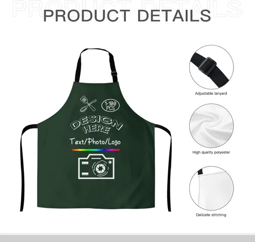 Vista 6 de Delantal personalizado para mujeres y hombres, haz tu propio nombre, foto personalizado, delantal de cocina de chef, 1-100 piezas delantales