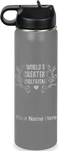 Vista 19 de LaserGram Botella de agua personalizada, World's Greatest Girlfriend, acero inoxidable de doble pared aislada al vacío con popote superior, regalo