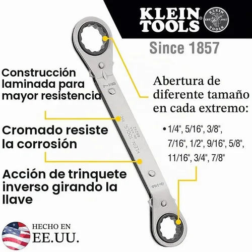 Vista 2 de Klein Tools 68245 Juego de llaves de trinquete reversibles, fabricadas en Estados Unidos, 5 piezas, color negro