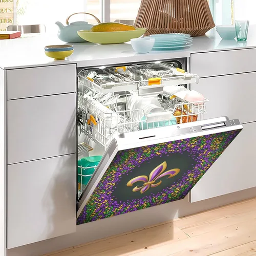 Vista 4 de Mardi Gras Fleur De Lis - Cubierta magnética para lavavajillas, paneles de puerta con imán para refrigerador, gabinetes de hogar, calcomanías