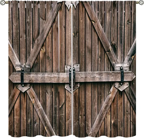 Vista 9 de Cortinas rústicas para dormitorio, puerta de granero antigua, tablero de madera, cortinas para sala de estar, madera rural dura, estilo rural
