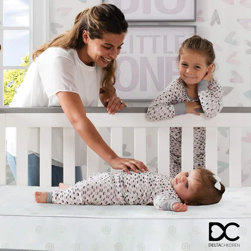 Vista 2 de Delta Children Twinkle Galaxy - Colchón para cuna y para niños pequeños de doble cara - Núcleo de fibra de origen sostenible premium - Impermeable