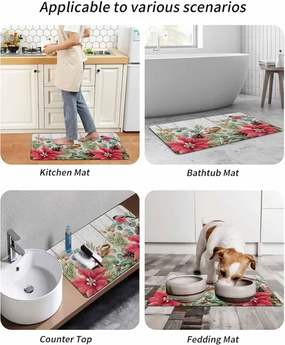Vista 9 de Tapete de baño de Navidad para bañera, antideslizante, de secado rápido y absorbente, tierra de diatomeas, cocina, ducha, fregadero, lavable, tapete