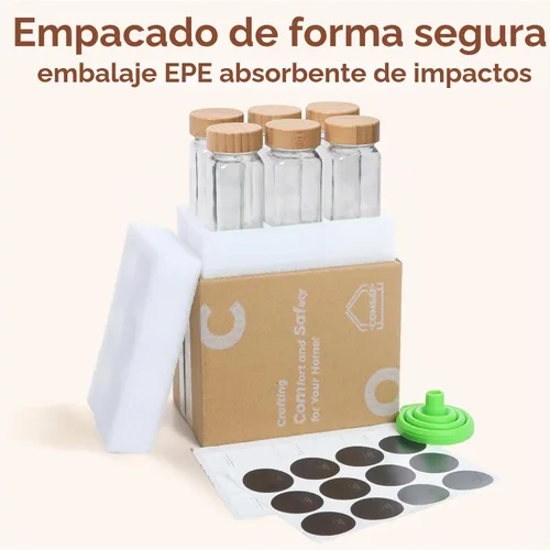 Vista 8 de ComSaf - Tarros de vidrio para especias con etiquetas de 4 onzas, paquete de 6 tapas pequeñas de bambú Empty Containers, Seasoning Herb Powder
