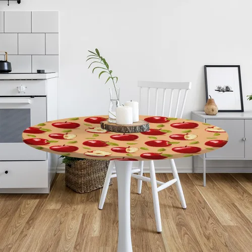 Vista 5 de cfpolar Mantel Redondo Ajustado con Borde Elástico, Mantel Vintage de Manzanas 40"-44" Impermeable Resistente al Aceite para Mesa Redonda, Funda