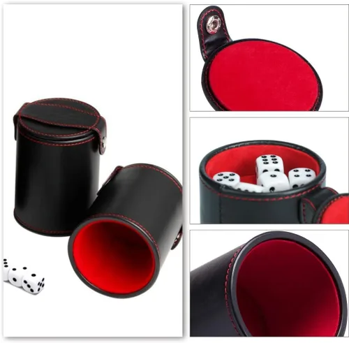 Vista 4 de Taza de dados de piel sintética, herramienta de almacenamiento de dados con forro de fieltro de moda, agitador de dados silencioso para disfrutar