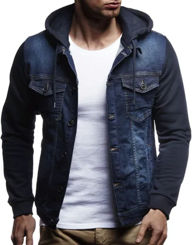 Vista 2 de Leif Nelson Chaqueta deportiva para hombre Chaqueta de mezclilla vintage para hombre Chaqueta de mezclilla ajustada de manga larga con capucha