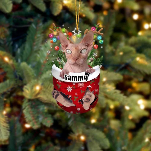 Vista 26 de Adorno personalizado de gato de rizo americano, adorno personalizado con nombre de mascota, colgante acrílico plano impreso en 2D, Papá Noel y gato