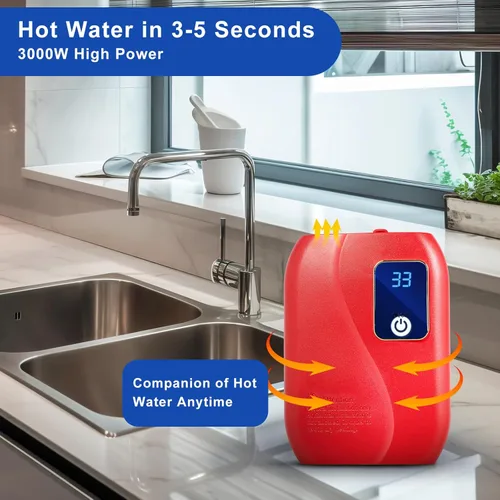 Vista 3 de Calentador de agua instantáneo sin tanque, pequeño, eléctrico, sin tanque, calentador de agua caliente, grifo de lavado de cocina, temperatura