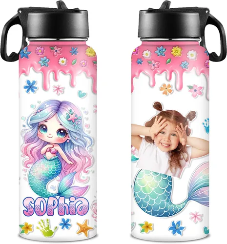 Vista 13 de Botella de agua personalizada con foto, botella de agua deportiva de acero inoxidable con imagen personalizada para niños, hombres y mujeres