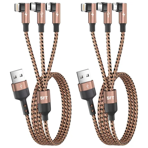 Vista 24 de Cargador de teléfono de 90 grados, cable de carga múltiple 4 en 2, cable USB C CarPlay con doble tipo C, micro USB, puerto IP, cable USBC de nailon