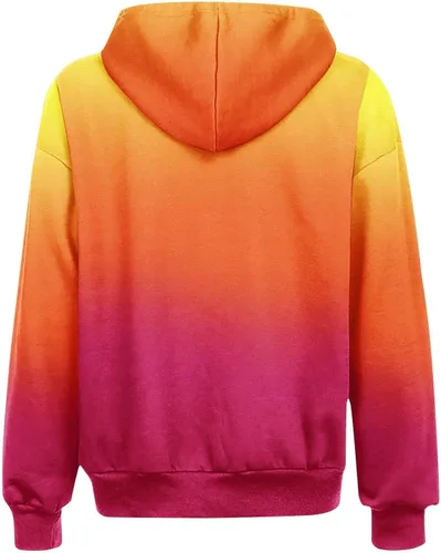 Vista 5 de Sudaderas casuales de manga larga para mujer, sudaderas con capucha con estampado gráfico degradado, con cremallera, cómoda sudadera a la moda