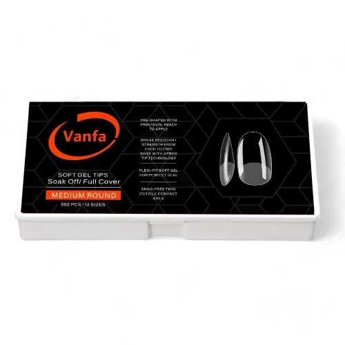 Vista 21 de Vanfa Punta de gel suave para extensiones de uñas, puntas de uñas a presión, puntas de cobertura completa (transparente - almendra mediana)