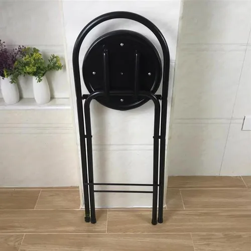 Vista 6 de Taburete plegable para desayuno, silla alta con asiento acolchado, taburete redondo portátil con respaldo, taburete plegable para adultos al aire