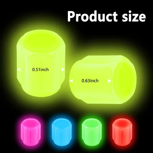 Vista 2 de 20 tapones fluorescentes para válvulas de neumáticos, tapones luminosos para válvula de aire de rueda de automóvil, accesorios de decoración