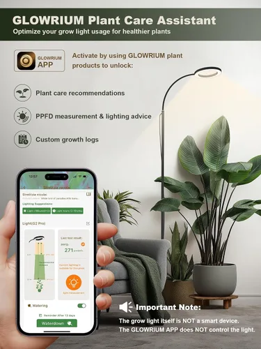 Vista 7 de GLOWRIUM Luz LED de Cultivo de 24W para Plantas de Interior, Altura Ajustable de 23.5-71", Espectro Completo de 3 Modos de Crecimiento para Luz