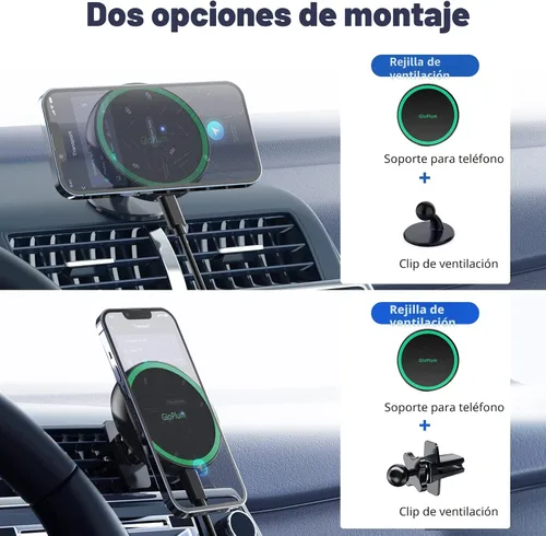 Vista 3 de Soporte magnético inalámbrico para cargador de coche compatible con Magsafe iPhone 15/iPhone 14/iPhone 13, accesorios magnéticos de ventilación