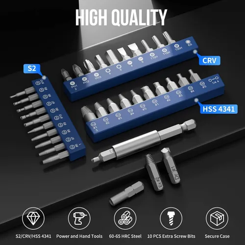 Vista 6 de STREBITO Juego de extractores de tornillos dañados, juego de 32 piezas de extractores de tornillos con eje de extensión magnético y adaptador