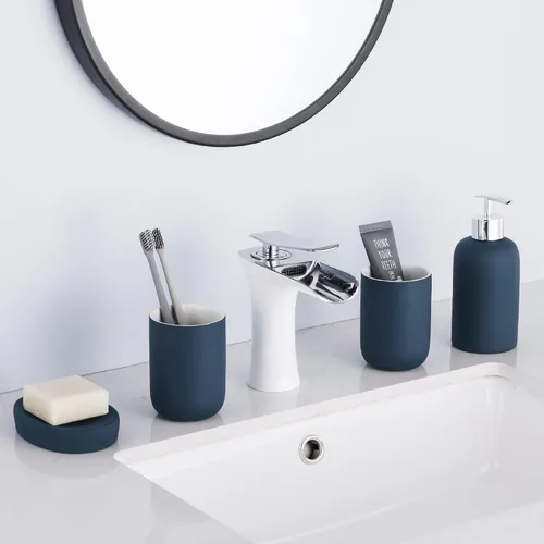 Vista 5 de DUFU - Juego de accesorios de baño azul, 4 piezas, cerámica