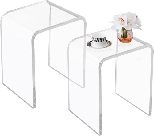 Vista 8 de Mesa auxiliar acrílica, mesa auxiliar de acrílico, mesa de centro transparente/mesita de noche para sala de estar, balcón, dormitorio, espacio